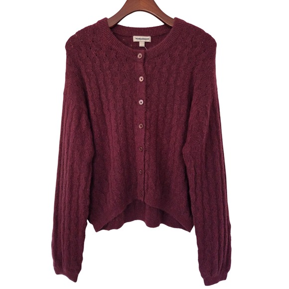 J. Crew Supersoft Pointelle Bubble-Hem Cardigan Size Small Berry NWT $118 CO346